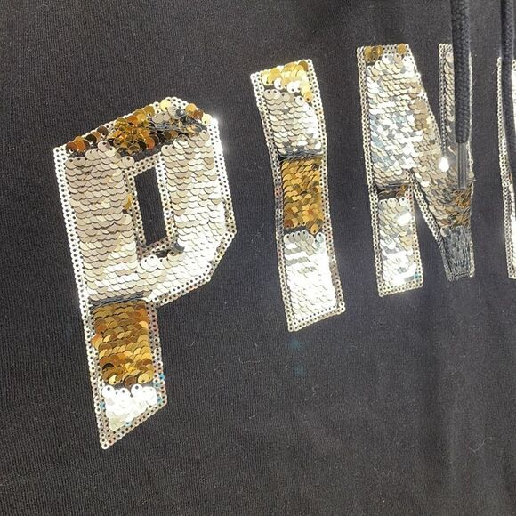 PINK Victoria’s Secret black cowl neck, rainbow stripe, sequin bling sweater, S - Picture 3 of 8